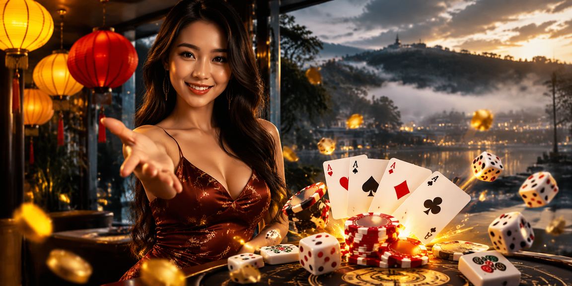 Không gian đèn lồng Hội An minh họa giao diện nền tảng trò chơi bài